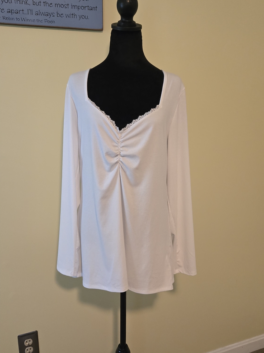 torrid White Lace-Trim Ruched V-Neck Long Sleeve Top